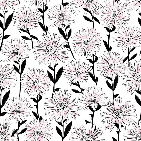 Naadloze patroon met chrysant bloemen hand getekende Floral oppervlak ontwerp — Stockfoto