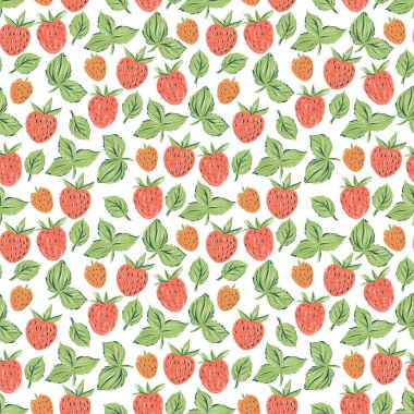 Çilekli, parlak, pürüzsüz bir desen. Tatlı yaz meyveleri arka planı. Kağıt ve tekstil tasarımı için resim.