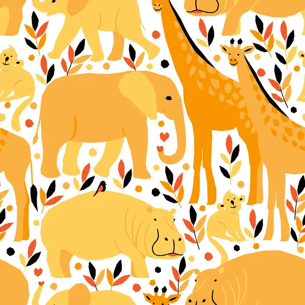 无缝图案与野生动物的几何风格 用非洲狩猎来说明病媒 童装面料设计 — 图库矢量图片