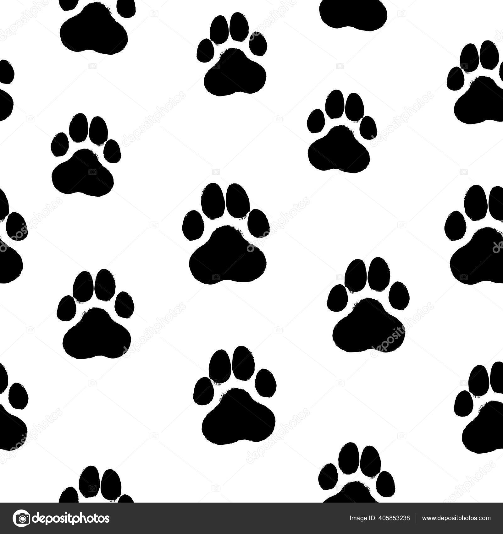Tinta Tangan Digambar Pola Mulus Dengan Jejak Kaki Anjing Stok Vektor C Marynar 405853238