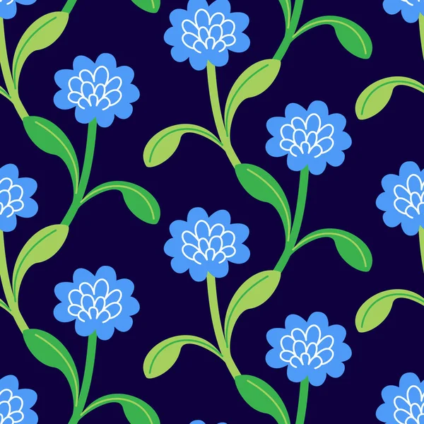 Mavi dekoratif çiçeklerle kusursuz bir desen