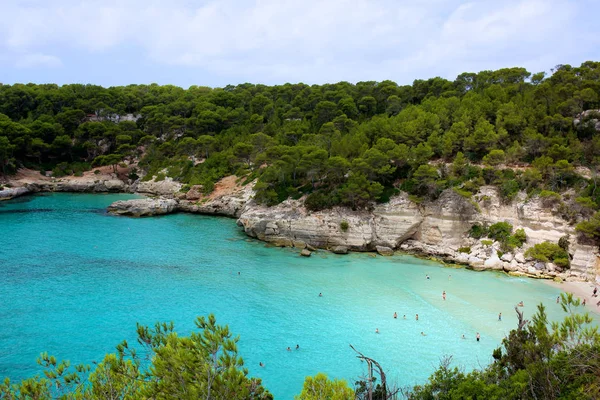 Beautiful Bay Cala Mitjana Minorca Balearic Island Spain People Swimming — Stock Photo, Image