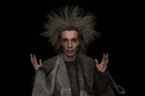 Хэллоуинский Портрет Молодого Ведьмака Стоящего Волосах — стоковое фото
