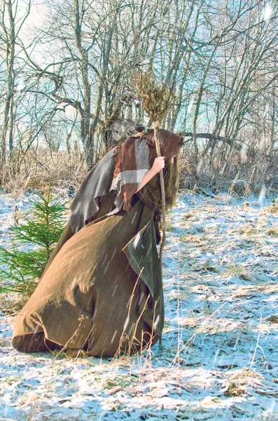 Горбатая Злая Ведьма Зимой Бродит Лесу Юных Пернатых — стоковое фото