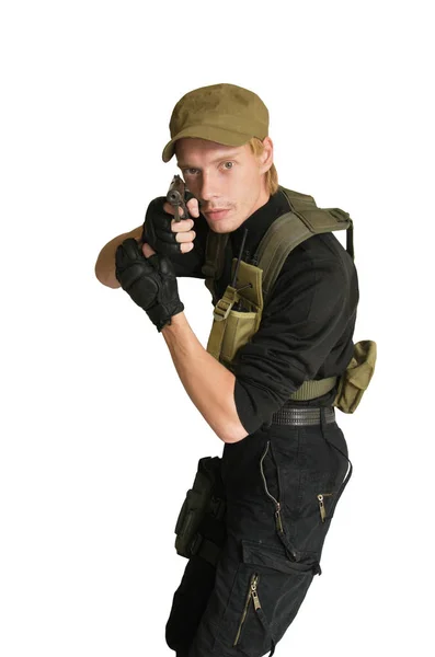 Junger Soldat Isoliert Auf Weißem Hintergrund — Stockfoto