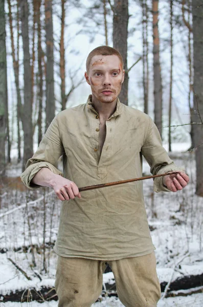 Soldier Uniform Second World War Noyna Winter Forest — Stock Photo, Image