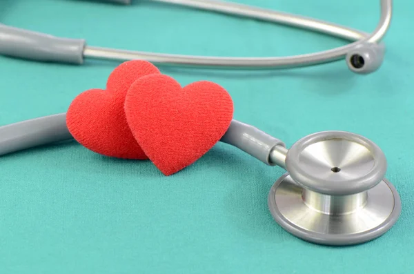 Stethoscope Hearts Green Background Heart Check Concept — Stock Photo, Image