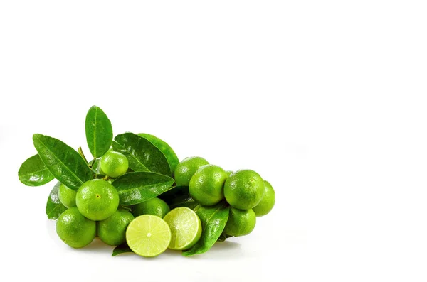 Fruits Lime Bio Sans Pépins Citrus Aurantifolia Isolés Sur Fond — Photo