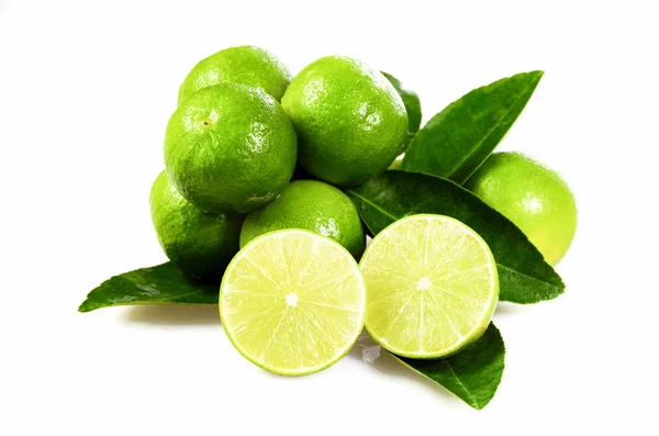 Fruits Lime Bio Sans Pépins Citrus Aurantifolia Isolés Sur Fond — Photo