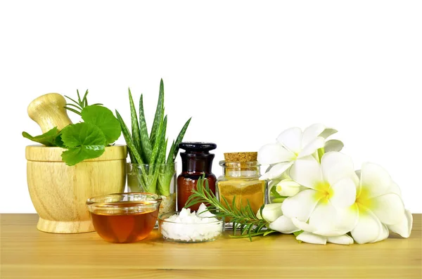 Homeopathy Spa Natural Care Recipe Wood Table White Background Clipping — Stock Photo, Image