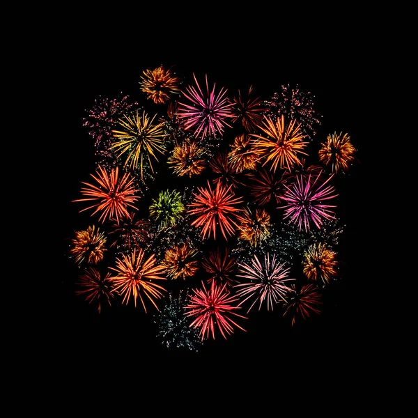 Πολύχρωμα Πυροτεχνήματα Γιορτή Και Φόντο Του Ουρανού Νύχτας — Φωτογραφία Αρχείου