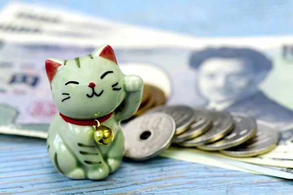 Maneki Neko Lucky Cat Japanese Money — Stock Photo, Image