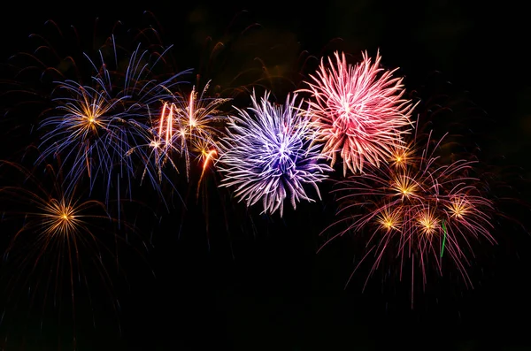 Fogos Artifício Coloridos Celebração Fundo Céu Noturno — Fotografia de Stock