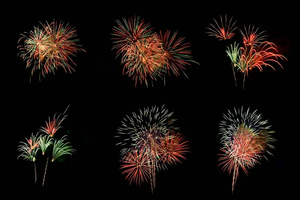 Siyah arkaplanda izole edilmiş dekorasyon için renkli havai fişek seti.