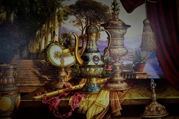 Çadır bezi dokusunda soyut renkli yağlı boya resim. Arkaplan için geleneksel sanat