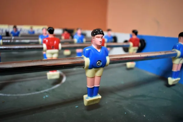 Closeup View Football Table Soccer Sport Team Football Red Blue — Stock Photo, Image