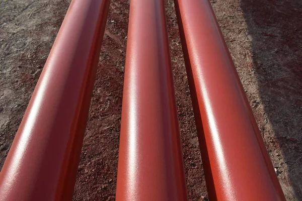 Tubos Acero Rojo Para Sistema Extinción Incendios Líneas Agua Edificios — Foto de Stock
