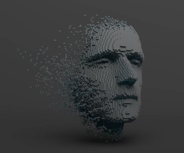 Küplerden bir ınsan yüzünün Soyut 3D render