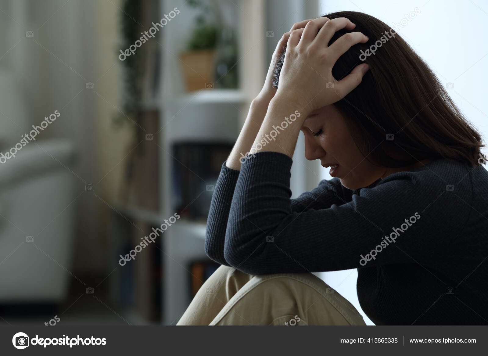 Profile of a sad woman stock image. Image of pensive, black - 4760841