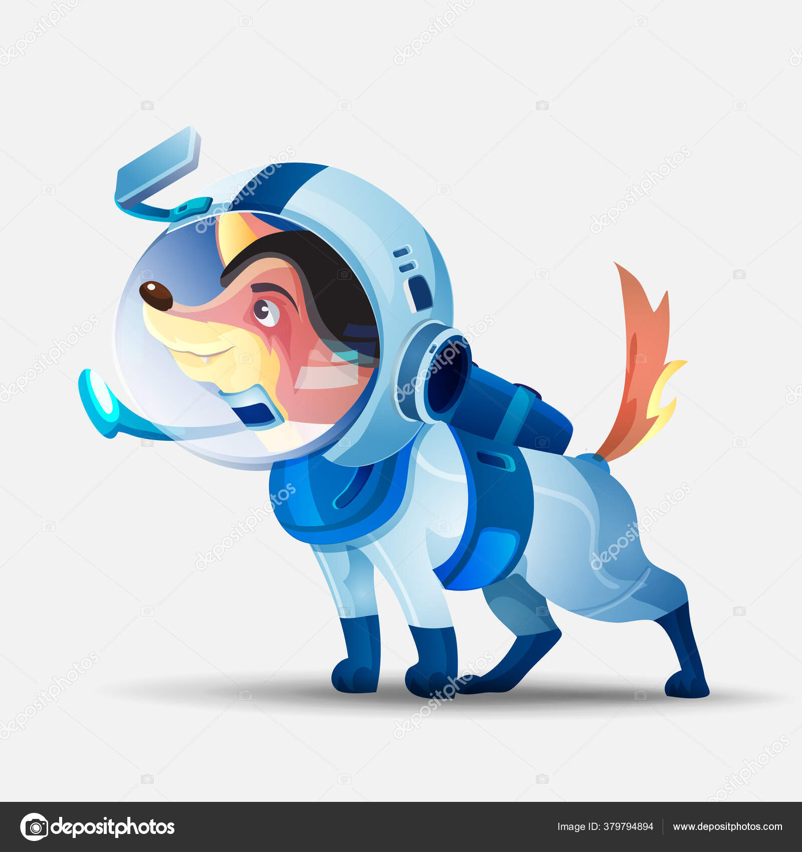 Vector illustration with a dog in a spacesuit. Cosmonaut dog. Cute dog  cartoon character in an astronaut costume. Contented dog on a white  background Stock Vector by ©Alexx17 379794894, image size:1600x1700