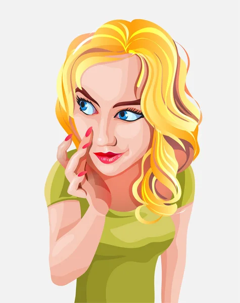 Vector belleza europea rubia mujer. Expresión emocional. Lindo y hermoso retrato de chica bonita sobre fondo blanco. Ilustración vectorial aislada — Archivo Imágenes Vectoriales