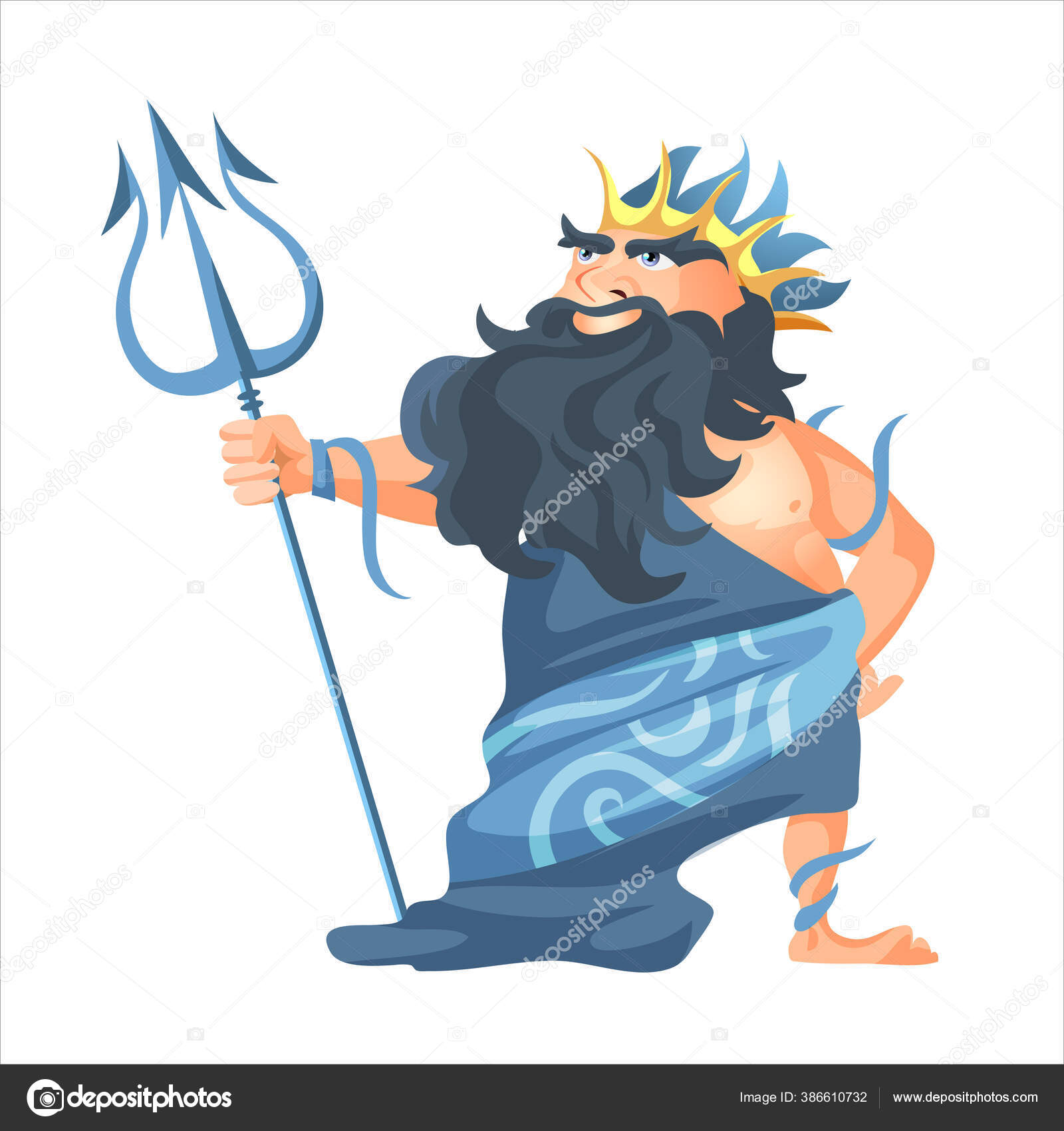 Antiguo dios griego del mar y las aguas Poseidón, hombre vector en