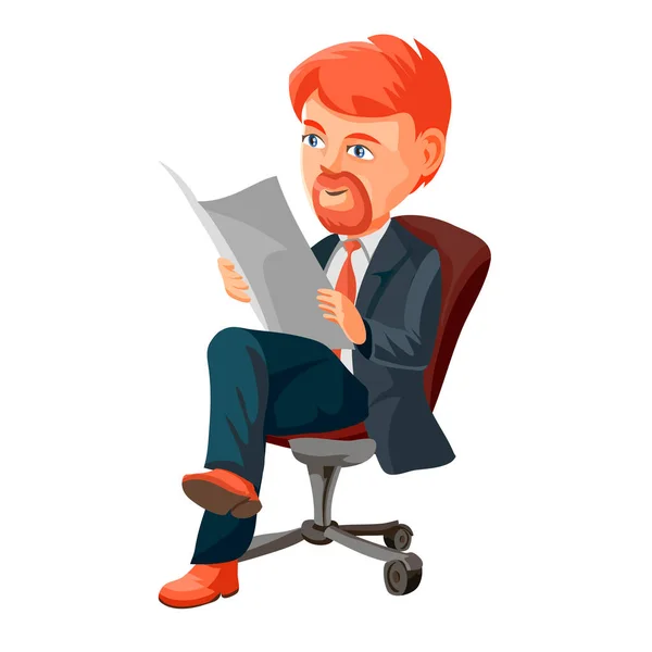 Kızıl Saçlı Sakallı Bir Adamı Gazete Okuyor Sandalyede Oturan Bir — Stok Vektör
