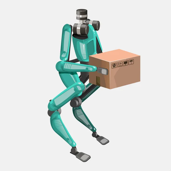 Modern Robotok Szállítási Módjai Kétlábú Robot Dobozokkal Technológiai Szállítmány Innovációs — Stock Vector