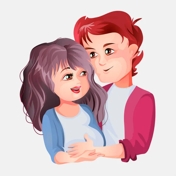 Chica embarazada y novio abrazándose. Felices emociones del embarazo. Ilustración vectorial en estilo de dibujos animados para el Día de las Madres — Vector de stock