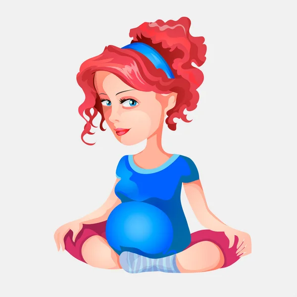 Ragazza incinta che fa yoga. Felice gravidanza emozioni. Illustrazione vettoriale in stile cartone animato per la festa della mamma — Vettoriale Stock