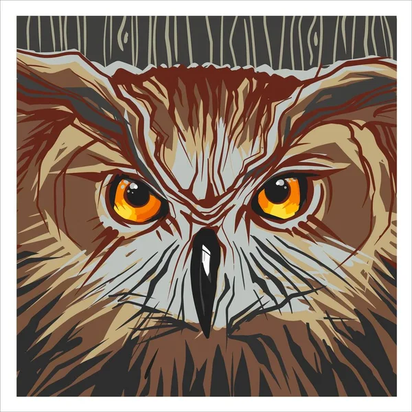 Large Fawn Owl Face Owl Look Camera Large Yellow Owl — Stock Vector
