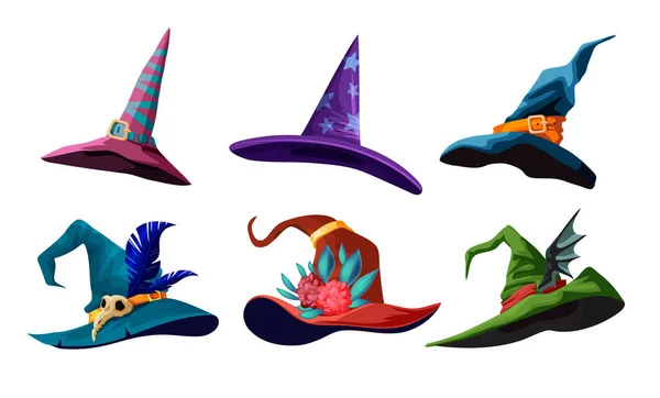 Vector Collection Cartoon Witch Hats Your Halloween Design Illustration Different — Stock Vector