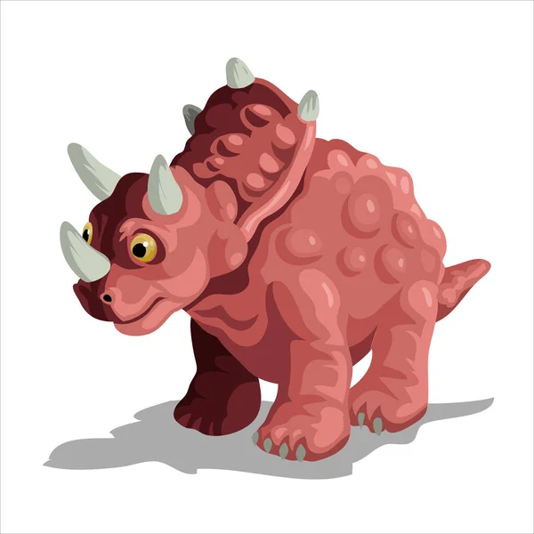 Küçük şirin kırmızı triceratops. Karikatür dinozor resmi. Şirin dinozor karakteri. Düz vektör çizimi beyaz arkaplanda izole edildi — Stok Vektör