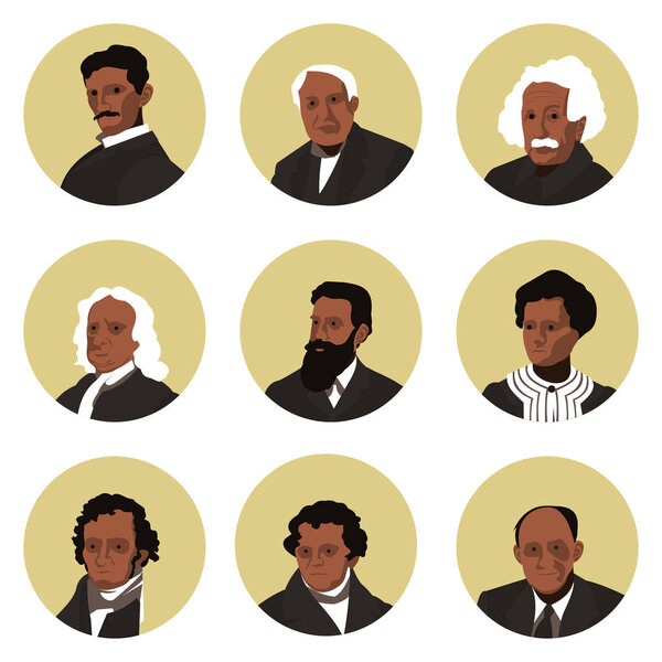 a set of flat icons of the great physics of the world
