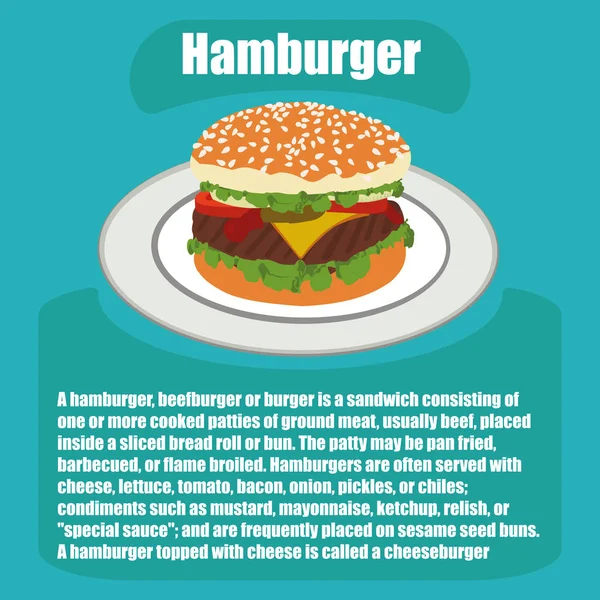 설명과 함께 햄버거의 평면 그림 — 스톡 벡터