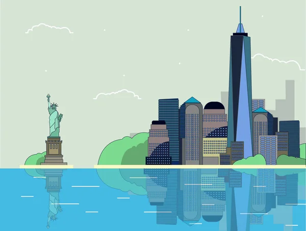 Plano ilustración panorama de la ciudad de Nueva York Ilustración De Stock