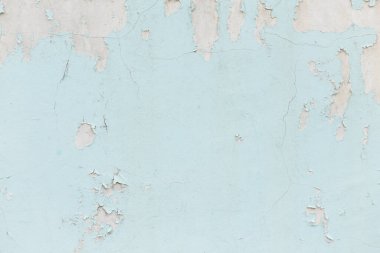 Çatlak duvar dokusu açık mavi boya, arkaplan ya da terk edilmiş binanın dış cephesi.
