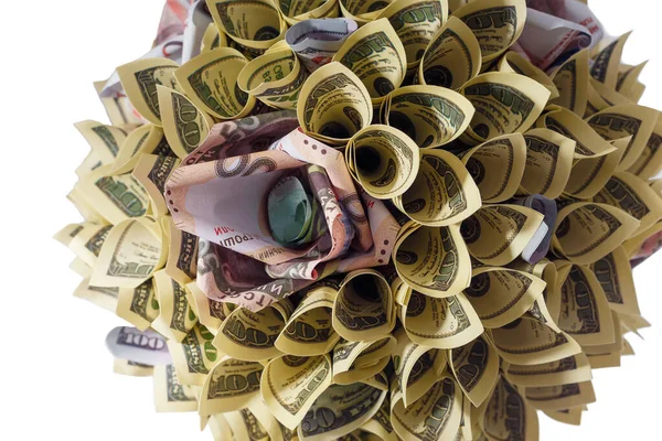 Dekorativer Geldbaum Aus Papierbanknoten Blumentopf Konzeptionelles Souvenir Geschenk Symbol Für — Stockfoto