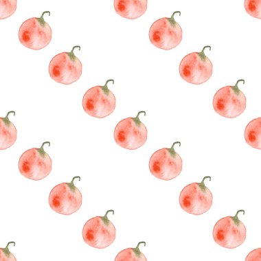 Beyaz zemin üzerinde suluboya balkabaklarının kusursuz deseni, elle boyanmış resimleme elementleri