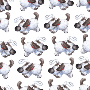 Doldurulmuş oyuncağın kusursuz deseni, beyaz arka planda renkli kalemlerle çizilmiş pelüş bir köpek eli. Köpek oyuncağı.