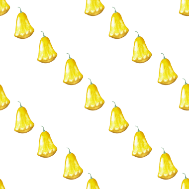 Sarı kabakların kusursuz deseni, beyaz arkaplanda suluboya resimleme elementleri