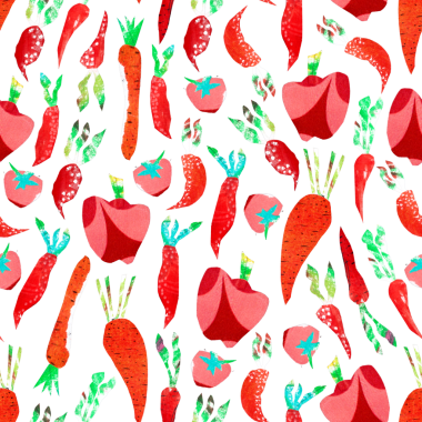 Sebzelerin kusursuz deseni beyaz arka planda kağıt kolajı. Havuç, pancar ve kırmızı biber.