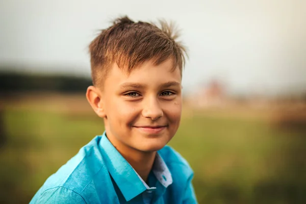 Portrait Cute Teen Boy Summer Nature — Stock Photo, Image