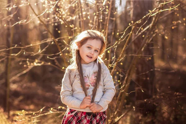Портрет Красивої Маленької Дівчинки Довгим Волоссям Лісі Природі — стокове фото