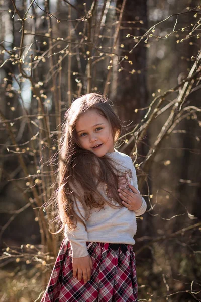 Retrato Uma Linda Menina Com Cabelos Longos Floresta Natureza — Fotografia de Stock