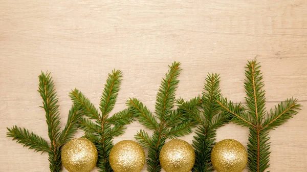 Composition Fir Branches Balls Flat Lay Christmas New Year — Stock Photo, Image