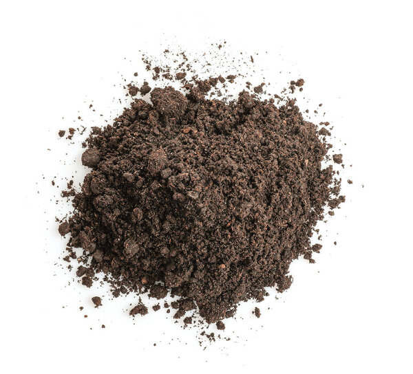 Pile of soil isolated on white background.