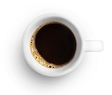 Beyaz arka planda izole edilmiş bir fincan kahve.