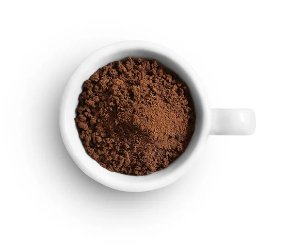 Cup of ground coffee isolated on white background — Stock Photo, Image