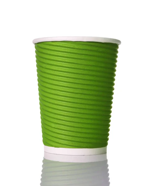 Πράσινο γυαλί μίας χρήσης απομονωμένο σε λευκό φόντο — Φωτογραφία Αρχείου